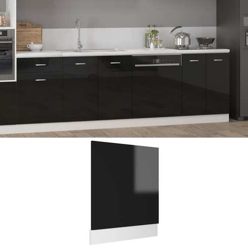 vidaXL Dishwasher Panel High Gloss Black 59.5x3x67 cm Chipboard