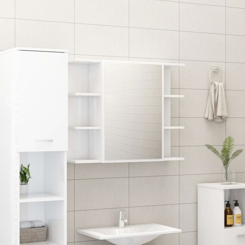 Bathroom Mirror Cabinet High Gloss White 80x20.5x64 cm Chipboard
