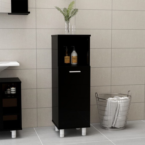 Bathroom Cabinet High Gloss Black 30x30x95 cm Chipboard