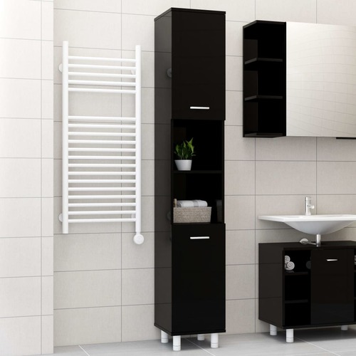 Bathroom Cabinet High Gloss Black 30x30x179 cm Chipboard