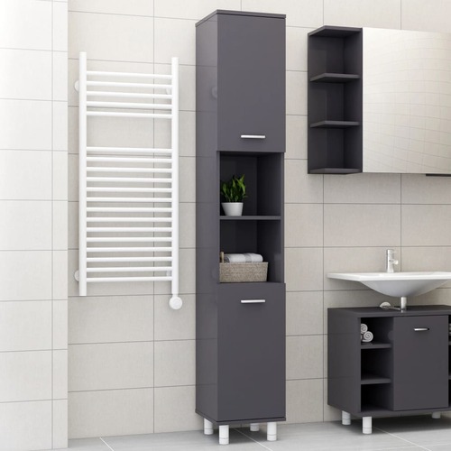 Bathroom Cabinet High Gloss Grey 30x30x179 cm Chipboard