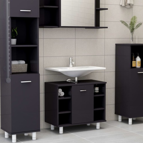 Bathroom Cabinet High Gloss Grey 60x32x53,5 cm Chipboard