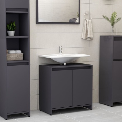 Bathroom Cabinet Grey 60x33x61 cm Chipboard