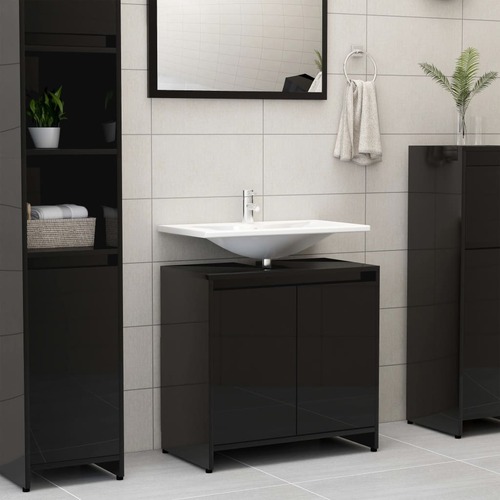 Bathroom Cabinet High Gloss Black 60x33x58 cm Chipboard