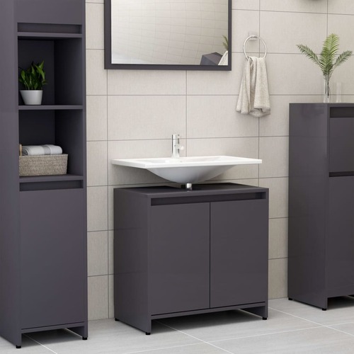 Bathroom Cabinet High Gloss Grey 60x33x58 cm Chipboard