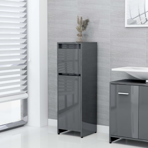 Bathroom Cabinet High Gloss Grey 30x30x95 cm Chipboard