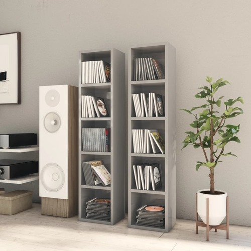 CD Cabinets 2 pcs High Gloss Grey 21x16x93.5 cm Chipboard
