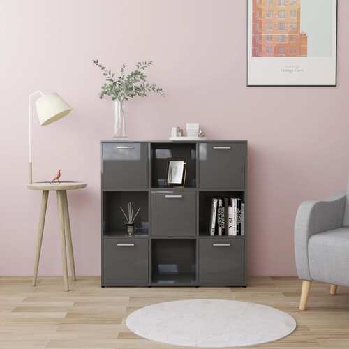 Book Cabinet High Gloss Grey 90x30x90 cm Chipboard
