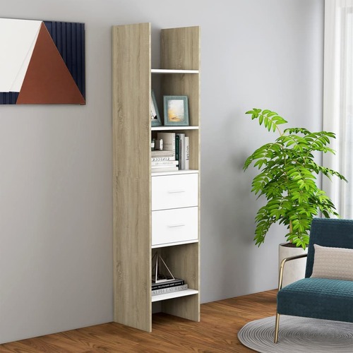 Book Cabinet White and Sonoma Oak 40x35x180 cm Chipboard