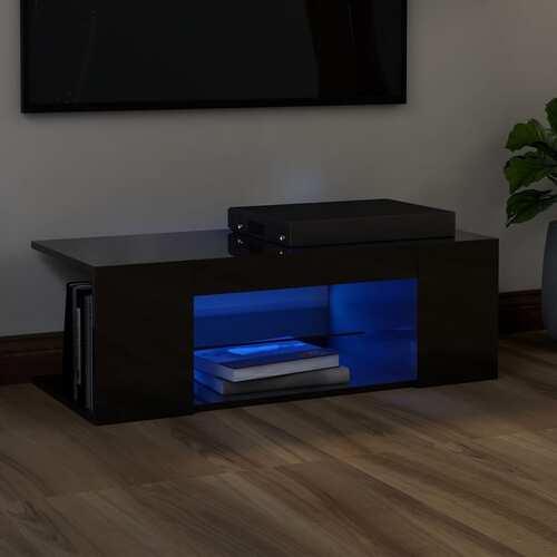 TV Cabinet with LED Lights High Gloss Black 90x39x30 cm