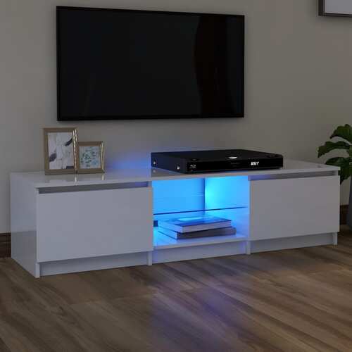 TV Cabinet with LED Lights High Gloss White 140x40x35.5 cm