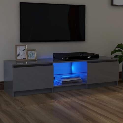 TV Cabinet with LED Lights High Gloss Grey 140x40x35.5 cm