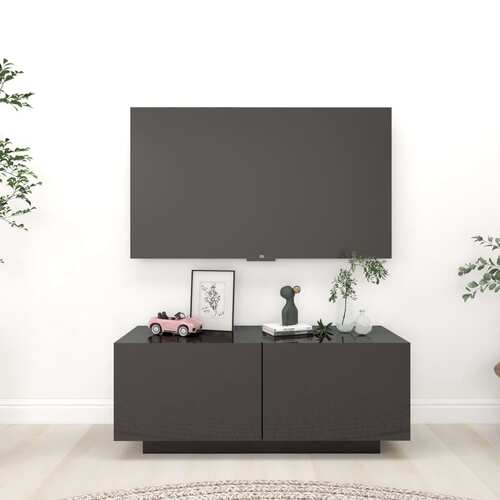 TV Cabinet High Gloss Grey 100x35x40 cm Chipboard