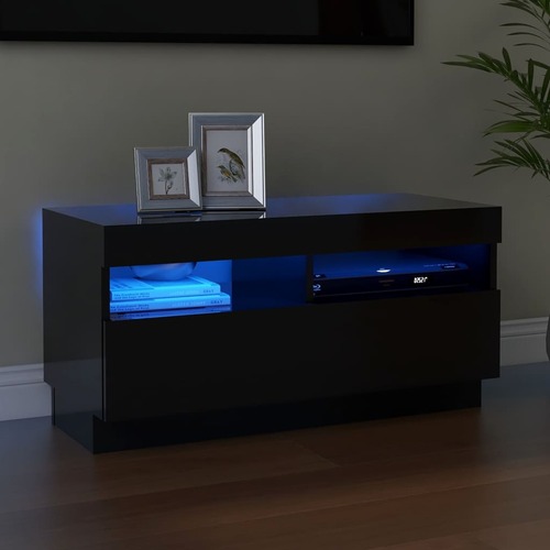 TV Cabinet with LED Lights High Gloss Black 80x35x40 cm