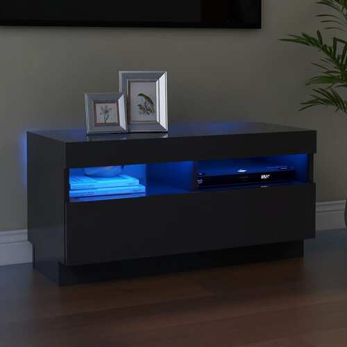 TV Cabinet with LED Lights High Gloss Grey 80x35x40 cm