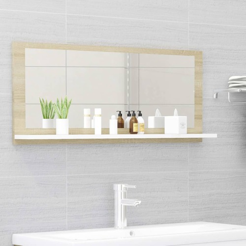 Bathroom Mirror White and Sonoma Oak 90cm Chipboard
