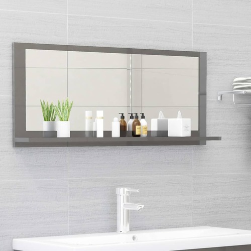Bathroom Mirror High Gloss Grey 90cm Chipboard