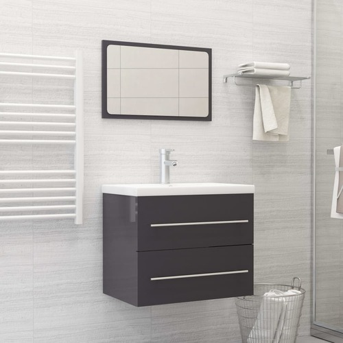 2 Piece Bathroom Furniture Set High Gloss Grey Chipboard