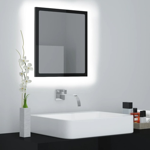 LED Bathroom Mirror High Gloss Black 40x8.5x37 cm Chipboard