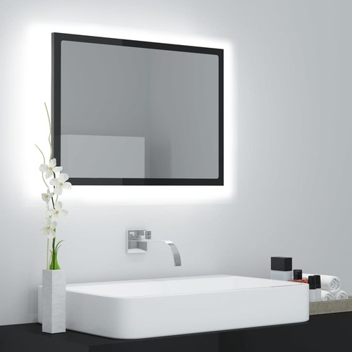 LED Bathroom Mirror High Gloss Grey 60x8.5x37 cm Chipboard