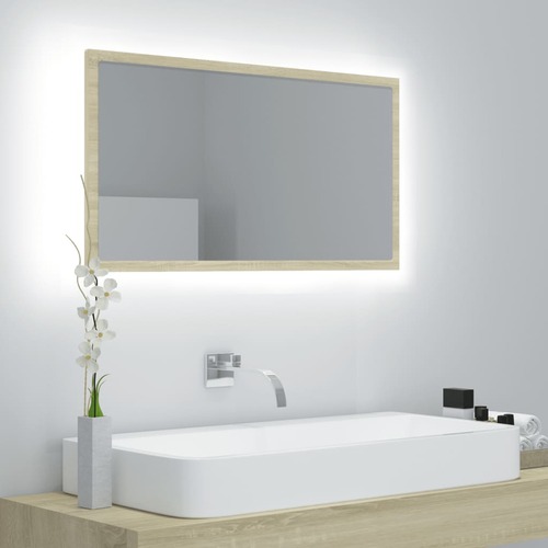 LED Bathroom Mirror Sonoma Oak 80x8.5x37 cm Chipboard