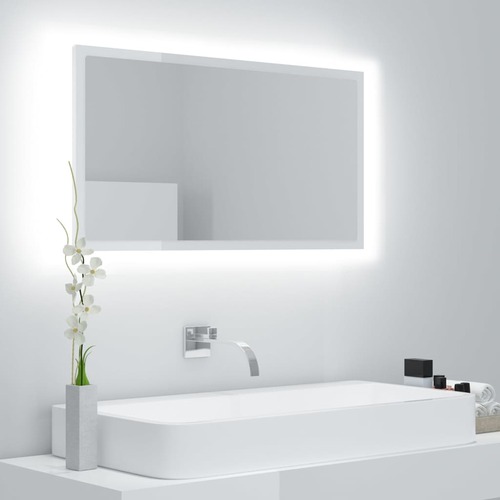 LED Bathroom Mirror High Gloss White 80x8.5x37 cm Chipboard