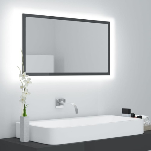 LED Bathroom Mirror High Gloss Grey 80x8.5x37 cm Chipboard