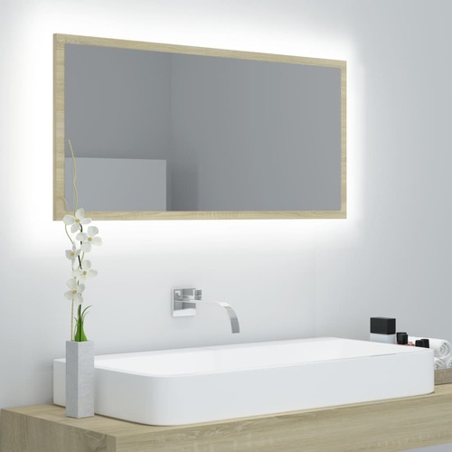LED Bathroom Mirror Sonoma Oak 90x8.5x37 cm Chipboard
