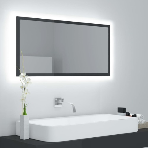 LED Bathroom Mirror High Gloss Grey 90x8.5x37 cm Chipboard