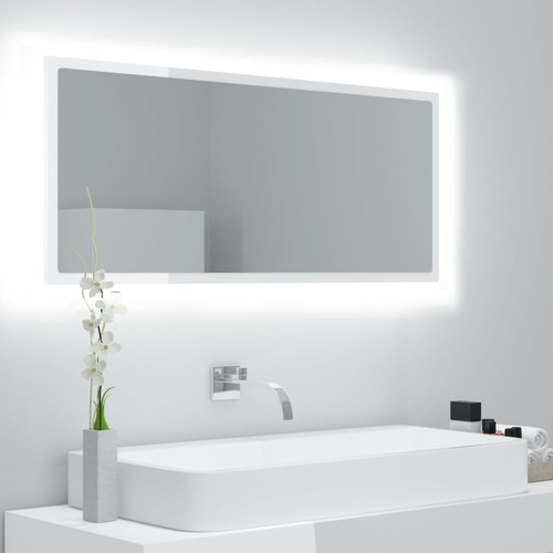 LED Bathroom Mirror High Gloss White 100x8.5x37 cm Chipboard