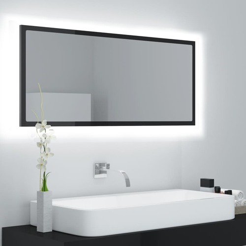LED Bathroom Mirror High Gloss Black 100x8.5x37 cm Chipboard