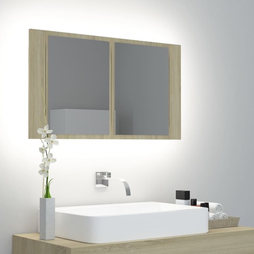 LED Bathroom Mirror Cabinet Sonoma Oak 80x12x45 cm