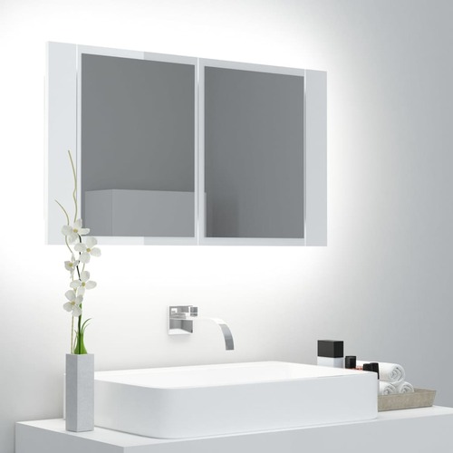 LED Bathroom Mirror Cabinet High Gloss White 80x12x45 cm