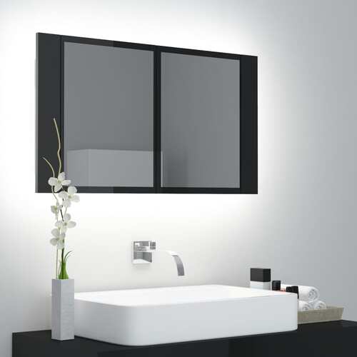 LED Bathroom Mirror Cabinet High Gloss Black 80x12x45 cm