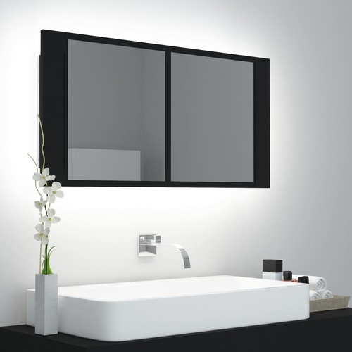 LED Bathroom Mirror Cabinet Black 90x12x45 cm