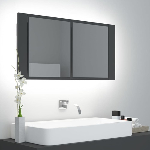 LED Bathroom Mirror Cabinet Grey 90x12x45 cm