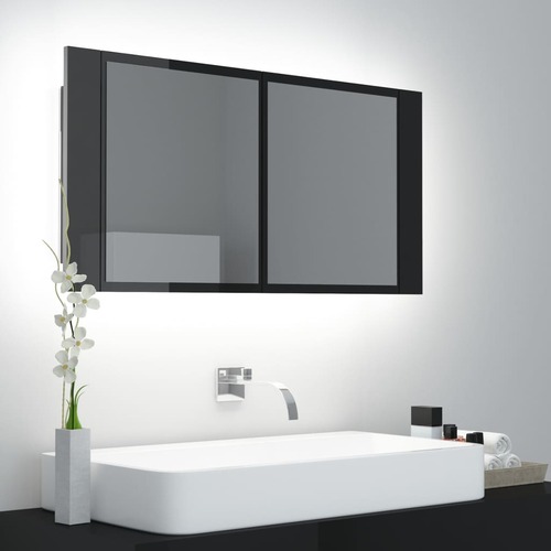 LED Bathroom Mirror Cabinet High Gloss Black 90x12x45 cm