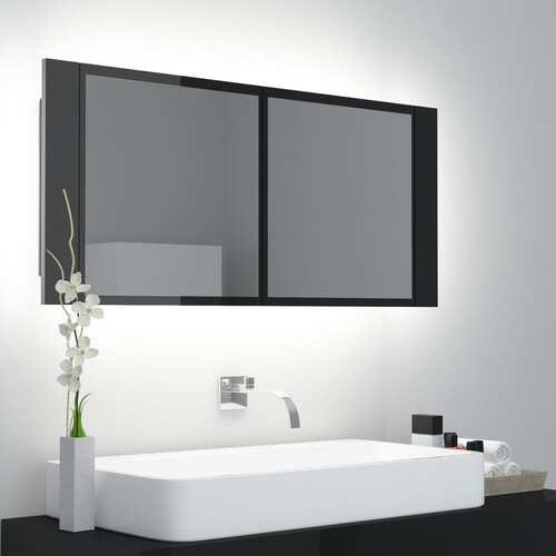LED Bathroom Mirror Cabinet High Gloss Black 100x12x45cm