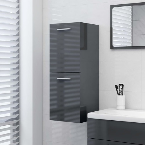 Bathroom Cabinet High Gloss Grey 30x30x80 cm Chipboard