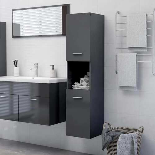 Bathroom Cabinet High Gloss Grey 30x30x130 cm Chipboard