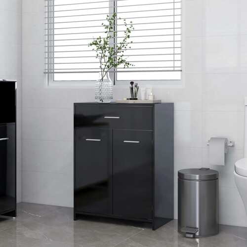 Bathroom Cabinet High Gloss Black 60x33x80 cm Chipboard