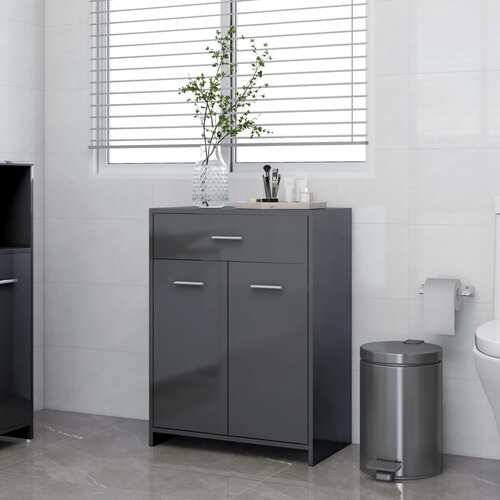 Bathroom Cabinet High Gloss Grey 60x33x80 cm Chipboard