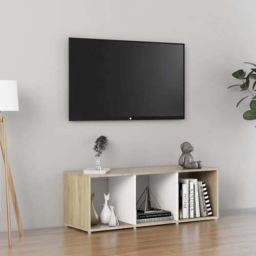TV Cabinet White and Sonoma Oak 107x35x37 cm Chipboard