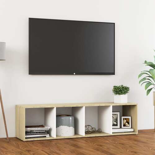 TV Cabinet White and Sonoma Oak 142.5x35x36.5 cm Chipboard