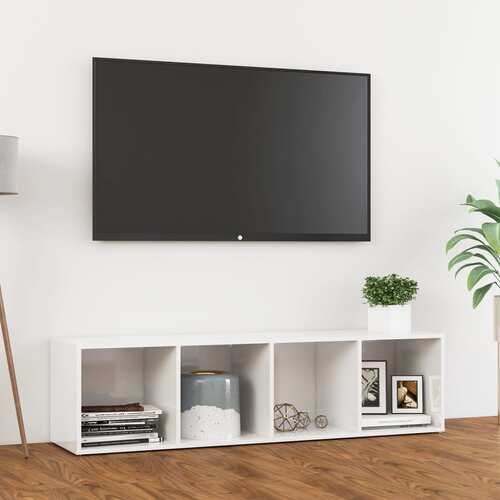TV Cabinet High Gloss White 142.5x35x36.5 cm Chipboard