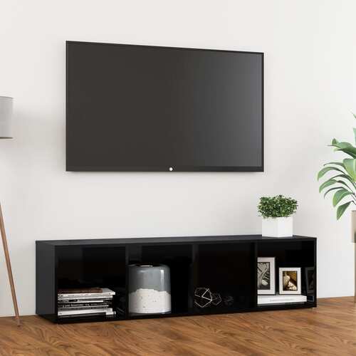 TV Cabinet High Gloss Black 142.5x35x36.5 cm Chipboard