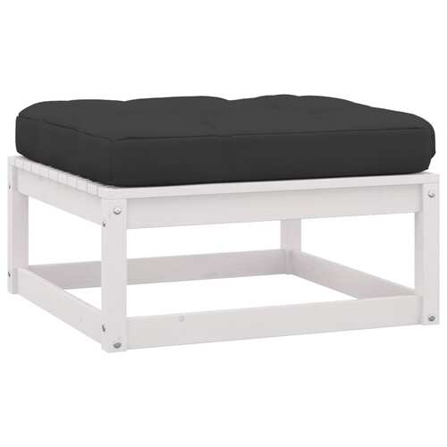 Garden Footstool with Cushion White Solid Pinewood