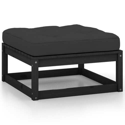 Garden Footstool with Cushion Black Solid Pinewood