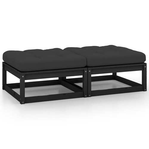 Garden Footstools with Cushions 2 pcs Black Solid Pinewood
