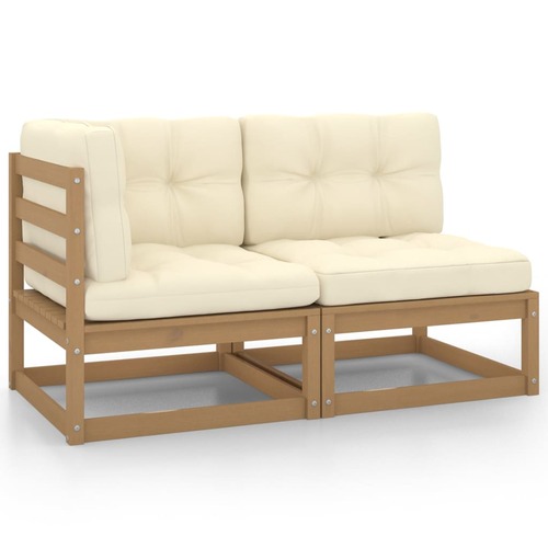 vidaXL 2 Piece Garden Lounge Set with Cushions Honey Brown Pinewood